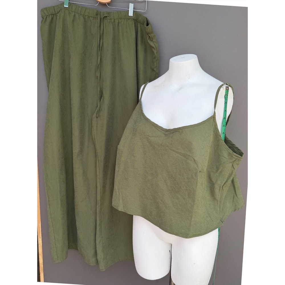 Princess Polly Paigey Set Khaki Curve Size 18 Green Cami Wide Leg Pants 2 Pc NEW